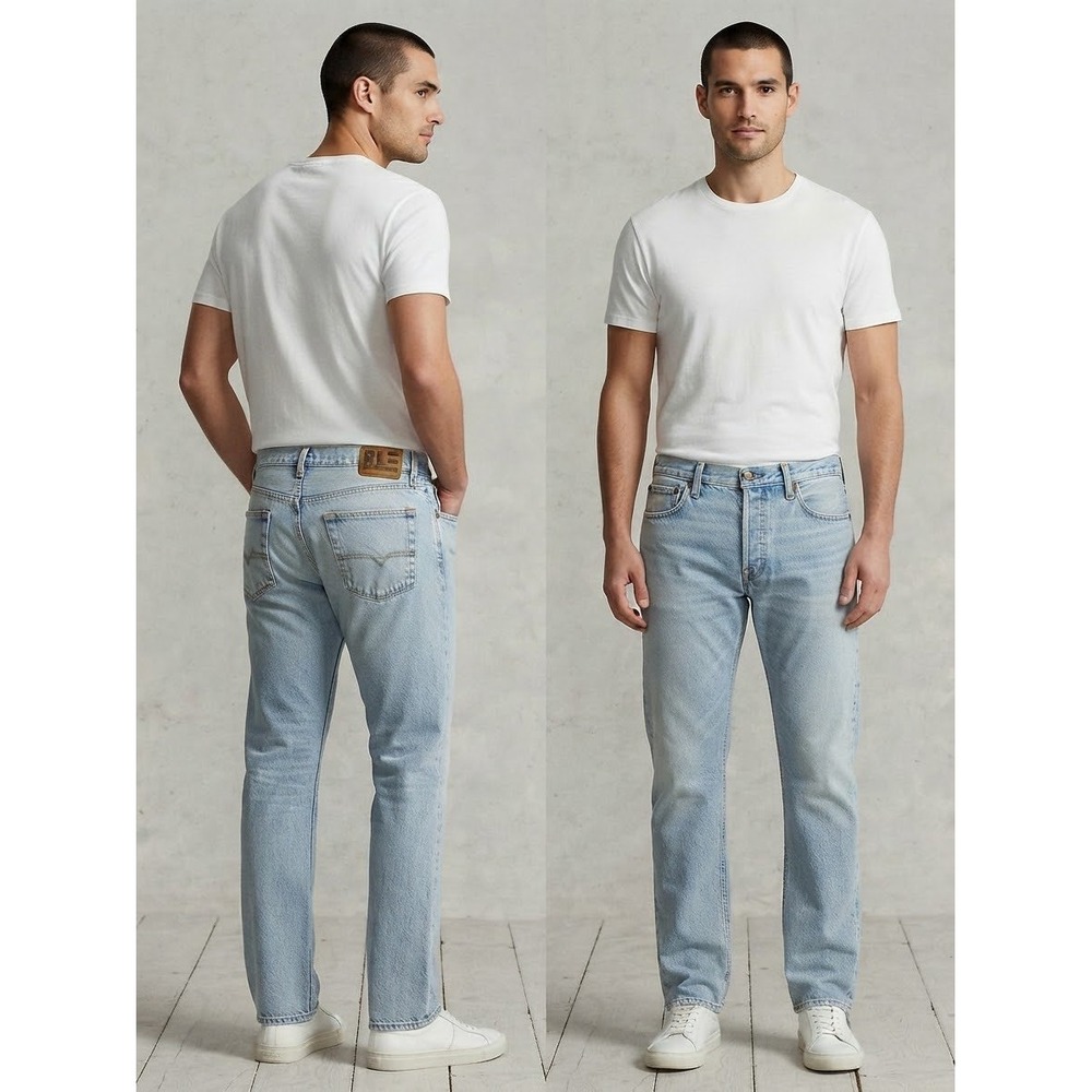 Polo Jeans Co Ralph Lauren Mens Relaxed Jeans 34x32 Light Wash Straight Denim